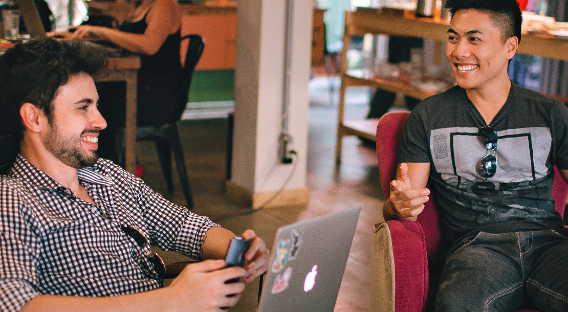 Employee engagement, 2 colleagues talking